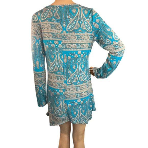 Cestyle Womens Long Sleeve Babydoll Mini-Dress Tunic Paisley Dress Size M Boho - Picture 5 of 8